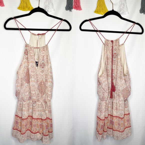 Lulu’s Pink Printed Halter Tassel Romper - Picture 2 of 12
